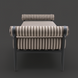 Surya Antibes outdoor bench with brown and beige striped Sunbrella upholstery and black aluminum base.