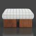 Surya Mirava Ottoman with a checkered polyester top and brown stained rubber wood base.