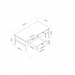 Diagram of Surya Anello Coffee Table, showing rectangular brown wood top, brown/metallic brass base, and dimensions.