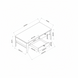 Diagram of Surya Anello Coffee Table, showing rectangular brown wood top, brown/metallic brass base, and dimensions.