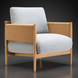 Surya Brielle accent chair with light blue polyester upholstery and a brown ash wood base.