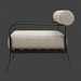 Surya Antibes outdoor accent chair with beige Sunbrella cushion, black aluminum frame, and bolster backrest.