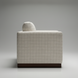 Surya Glendon swivel chair with light beige polyester-linen plaid pattern and brown rubber wood base.