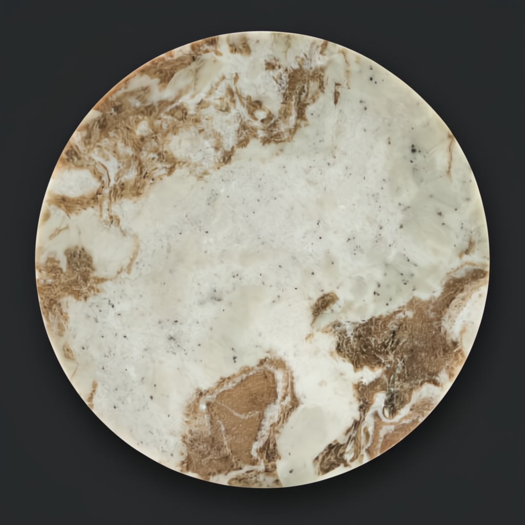 Round Surya Sheena End Table top, 12"W, featuring brown and white marble with natural veining.