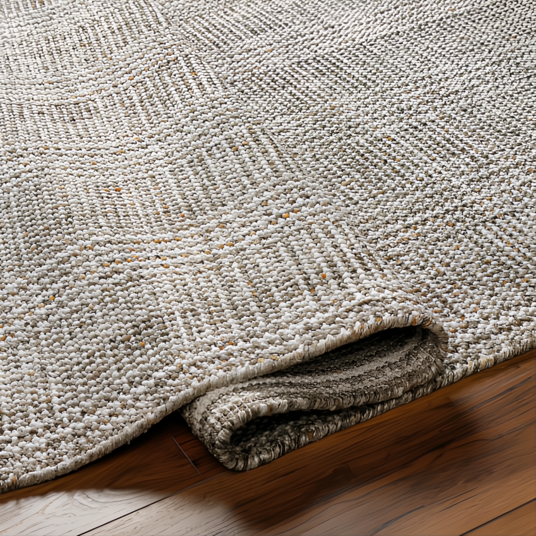 Surya Hope HOP-2300-P hand-loomed flatwoven rug in multi-tone neutrals, made from recycled PET yarn.