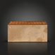 Beige marble and white oak mid-century modern cabinet with a polished top and lacquered base.