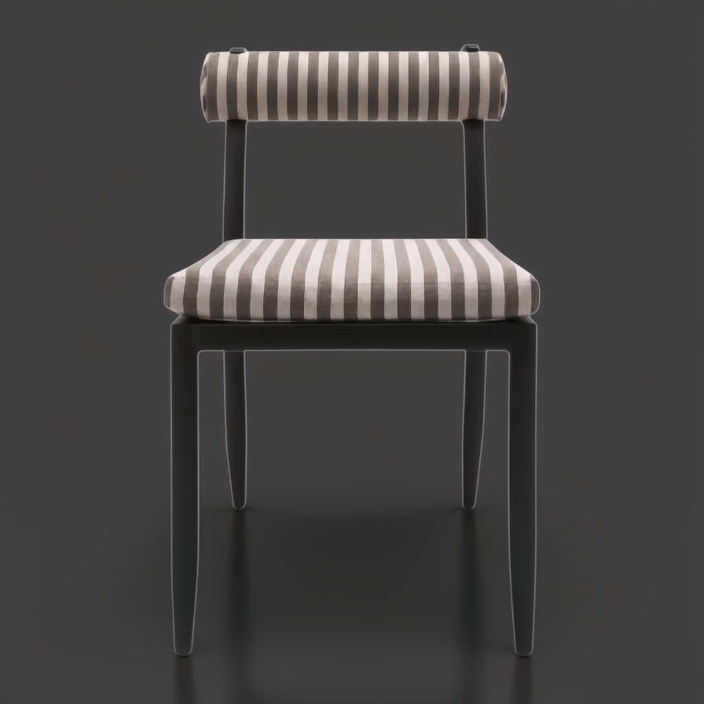 Surya Antibes outdoor dining chair with black powder-coated aluminum base and striped Sunbrella acrylic cushions.