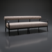 Surya Antibes outdoor sofa with brown and beige striped Sunbrella acrylic cushions and a black aluminum base.