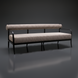Surya Antibes outdoor sofa with brown and beige striped Sunbrella acrylic cushions and a black aluminum base.