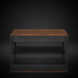 Surya Anello rectangular coffee table with brown wood veneer top and black/metallic brass steel base.