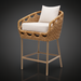 Woven rattan counter stool with light beige cushions and a sturdy aluminum frame.