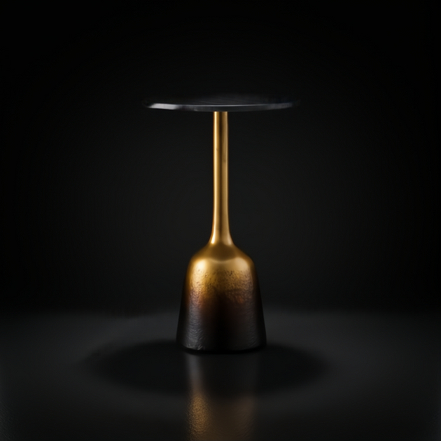Surya Alva end table with a black marble top and metallic bronze iron base with an ombre finish.