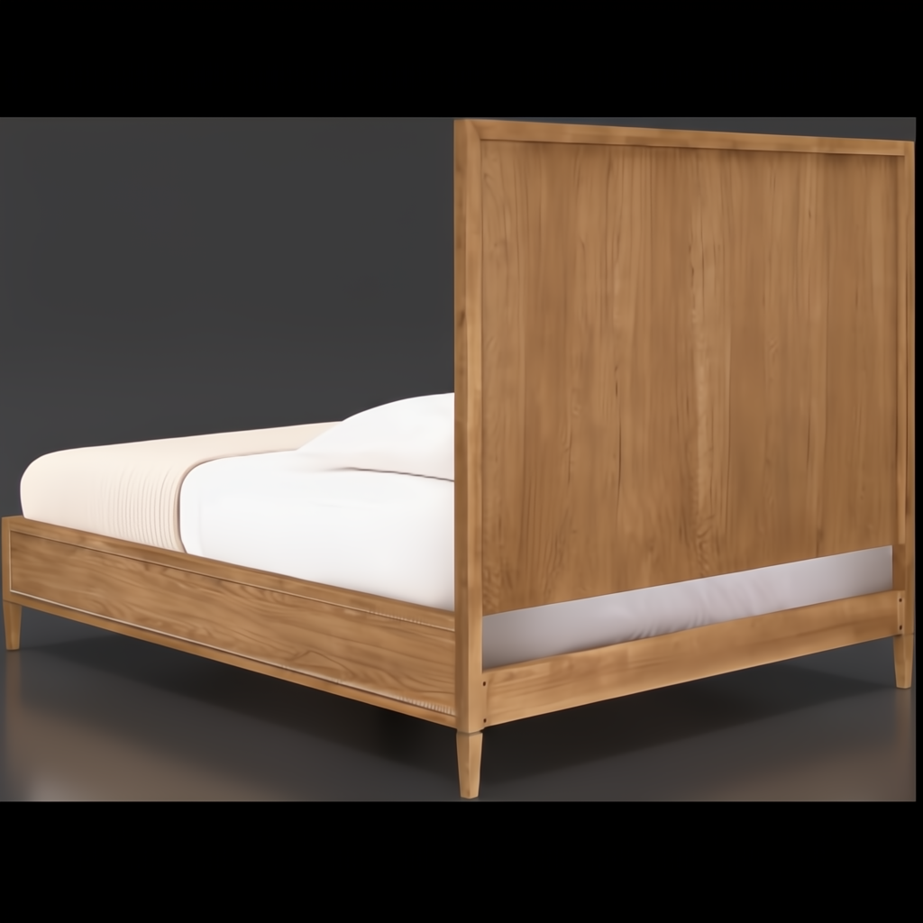 Hermosa Wood Bed with natural brown oak veneer, framed headboard, and wooden hobnail details.