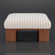 Surya Lunara Ottoman with a cream polyester cover, brown vertical stripes, and a brown stained rubber wood base.
