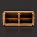 Surya Lulea Cabinet, beige natural ash wood veneer with 3D patterned doors open, showing adjustable shelves.
