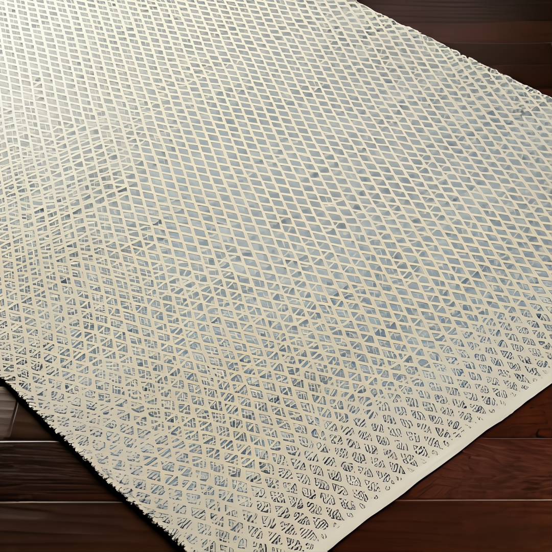 Surya Azalea AZA-2306 hand-woven rug with subtle repeating diamond pattern in light beige and gray recycled PET yarn.