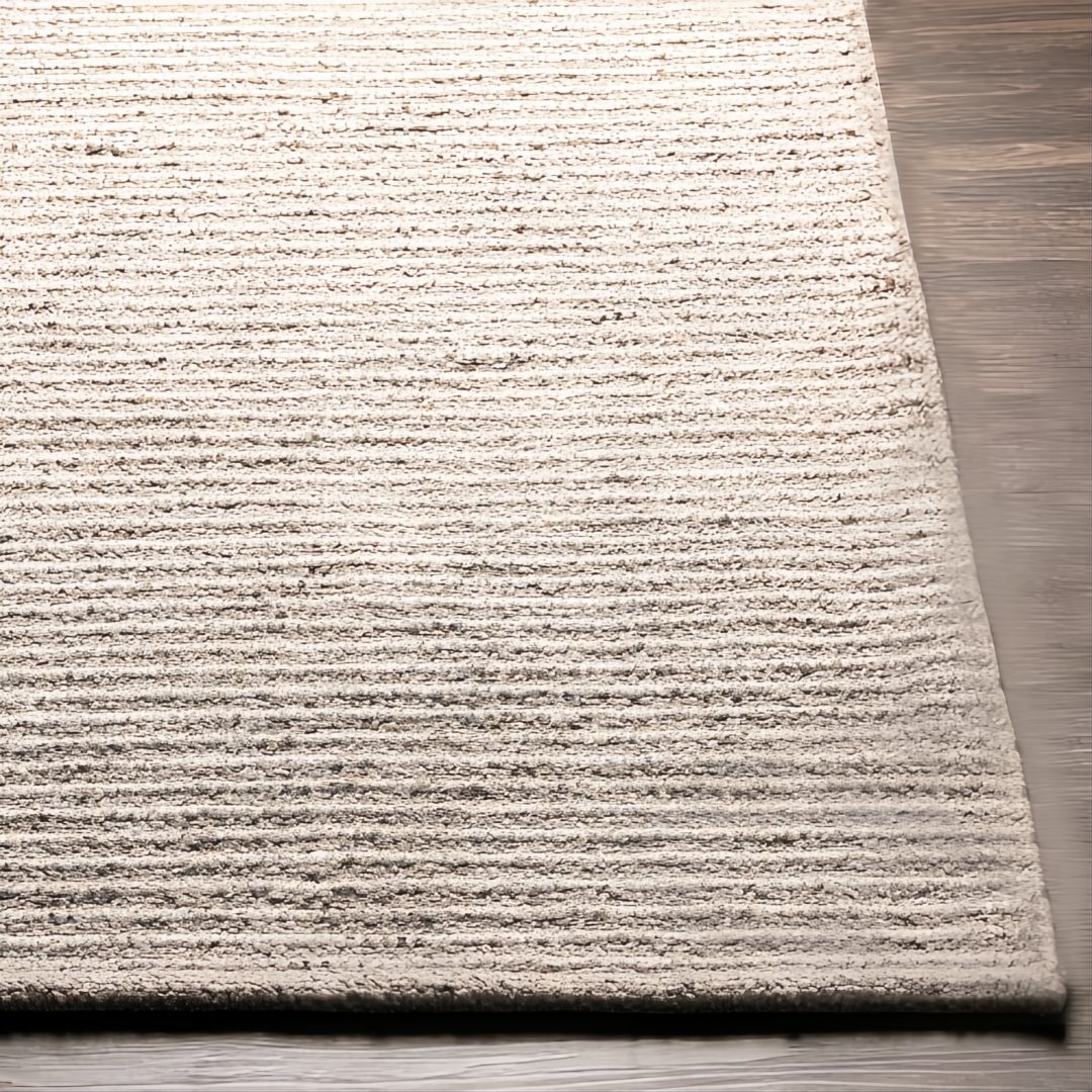 Surya Azalea AZA-2315 hand-woven recycled PET yarn rug in a light beige, modern minimalist design.