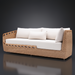 Marvella outdoor sectional with light beige Sunbrella cushions and a natural woven rattan base.