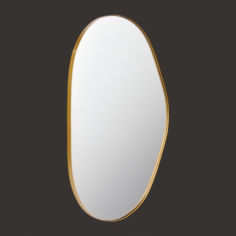 Surya Aamnah AMH-001 wall mirror with a unique, organic shape and a sleek gold iron frame.