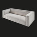 Light gray linen Surya Dylan sofa with a modern silhouette and black painted iron base.