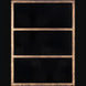 Rectangular Surya Alchemist wall decor with a hammered gold iron frame and three black panels.