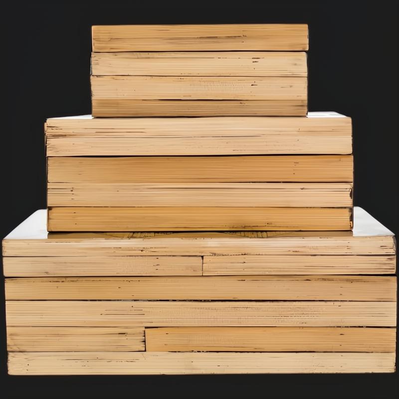 Stacked Surya Cane Garden decorative boxes, natural bamboo and dark brown hand-painted manufactured wood.