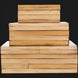 Stacked Surya Cane Garden decorative boxes, natural bamboo and dark brown hand-painted manufactured wood.