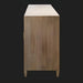 Modern Surya Etewah sideboard, light brown mango wood with subtle grain, on a dark background.