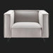 Modern Surya Dylan accent chair with light gray linen upholstery and black iron base.
