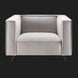 Modern Surya Dylan accent chair with light gray linen upholstery and black iron base.