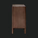 Side view of a compact brown lacquered mango wood Surya Ronan cabinet with a modern, minimalist design.