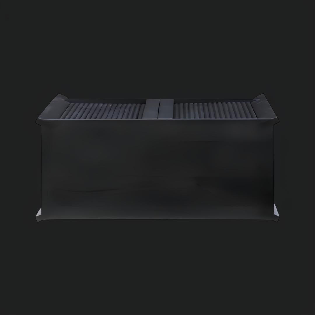 Surya Ronan black mango wood cabinet with modern ribbed top design and soft-close doors.