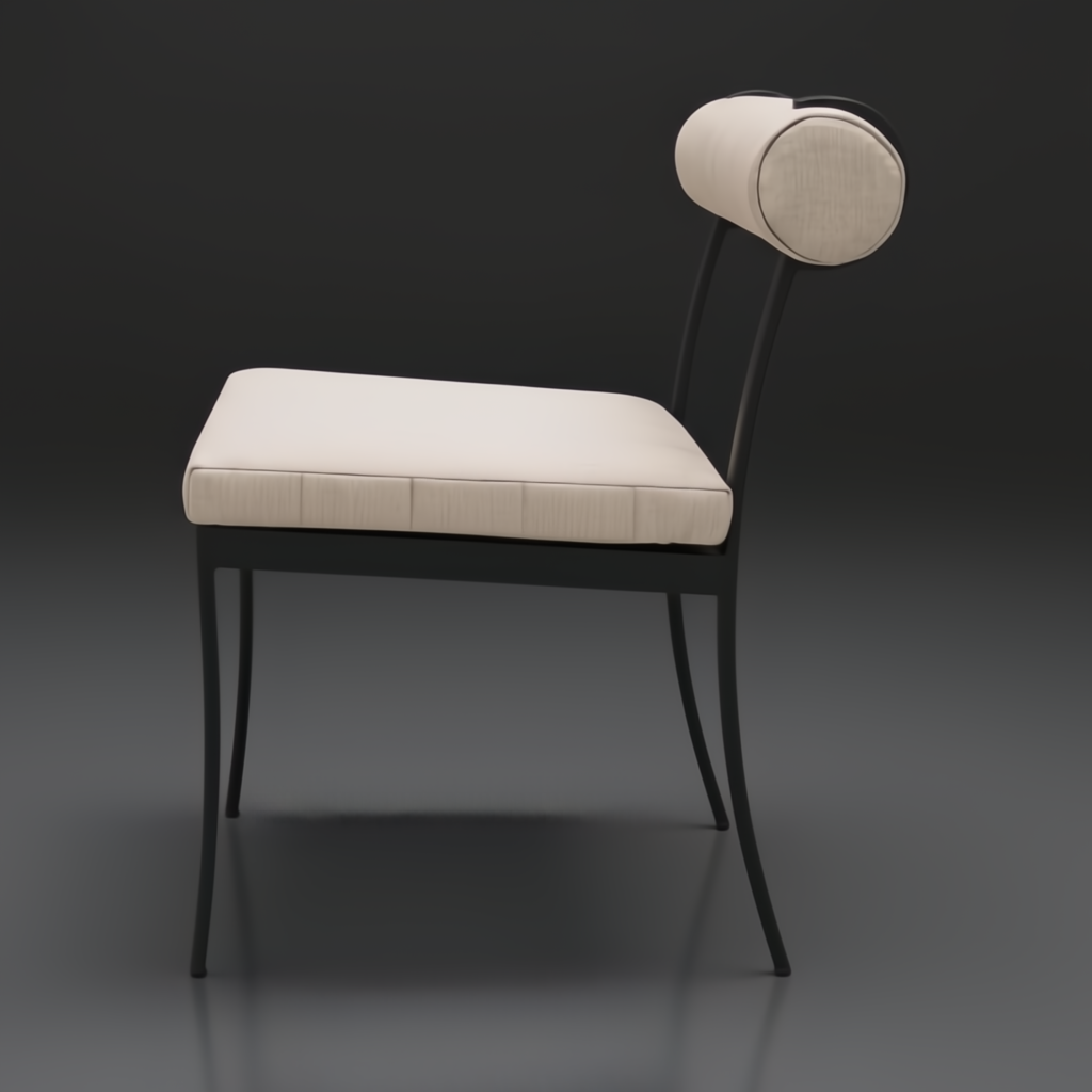 Surya Antibes Dining Chair: black aluminum frame, cream Sunbrella cushion, and cylindrical backrest.