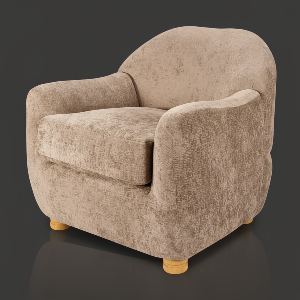 Surya Perch Accent Chair, light gray polyester upholstery, brown lacquered rubber wood base, minimalist modern design.