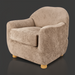 Surya Perch Accent Chair, light gray polyester upholstery, brown lacquered rubber wood base, minimalist modern design.