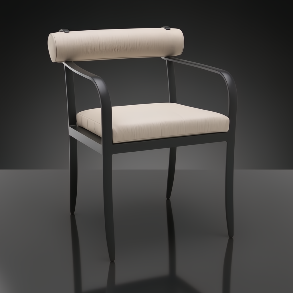 Surya Antibes dining chair with black aluminum frame and light beige Sunbrella upholstery.