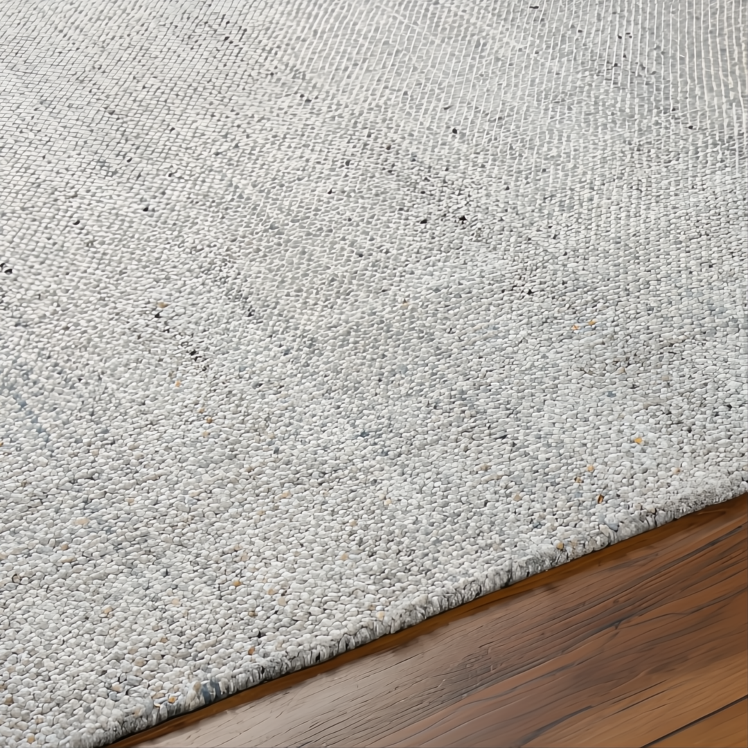 Surya Hope HOP-2300 hand-loomed flatwoven rug in white, light blue, and slate recycled PET yarn.