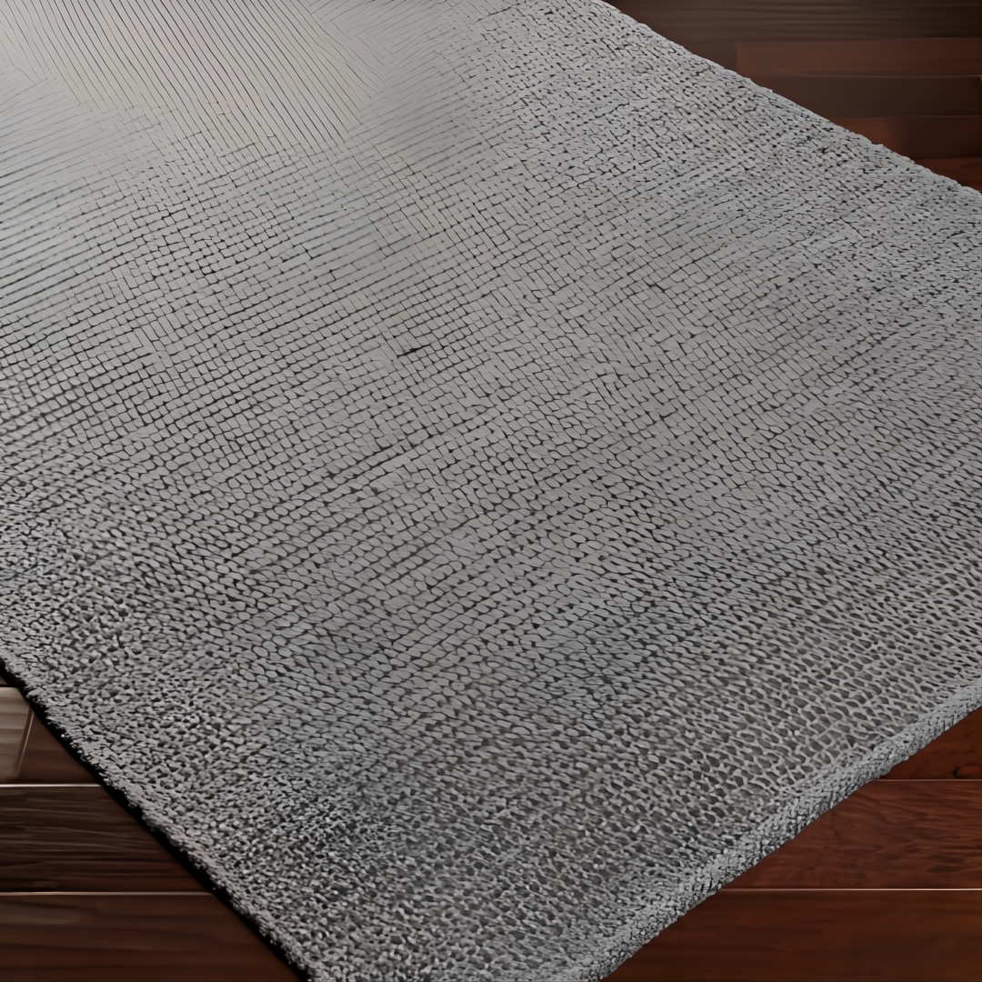 Surya Azalea AZA-2316 light gray hand-woven recycled PET yarn area rug with subtle texture on dark wood floor.