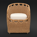 Surya Marvella indoor/outdoor dining chair with natural woven rattan and a light Sunbrella cushion.