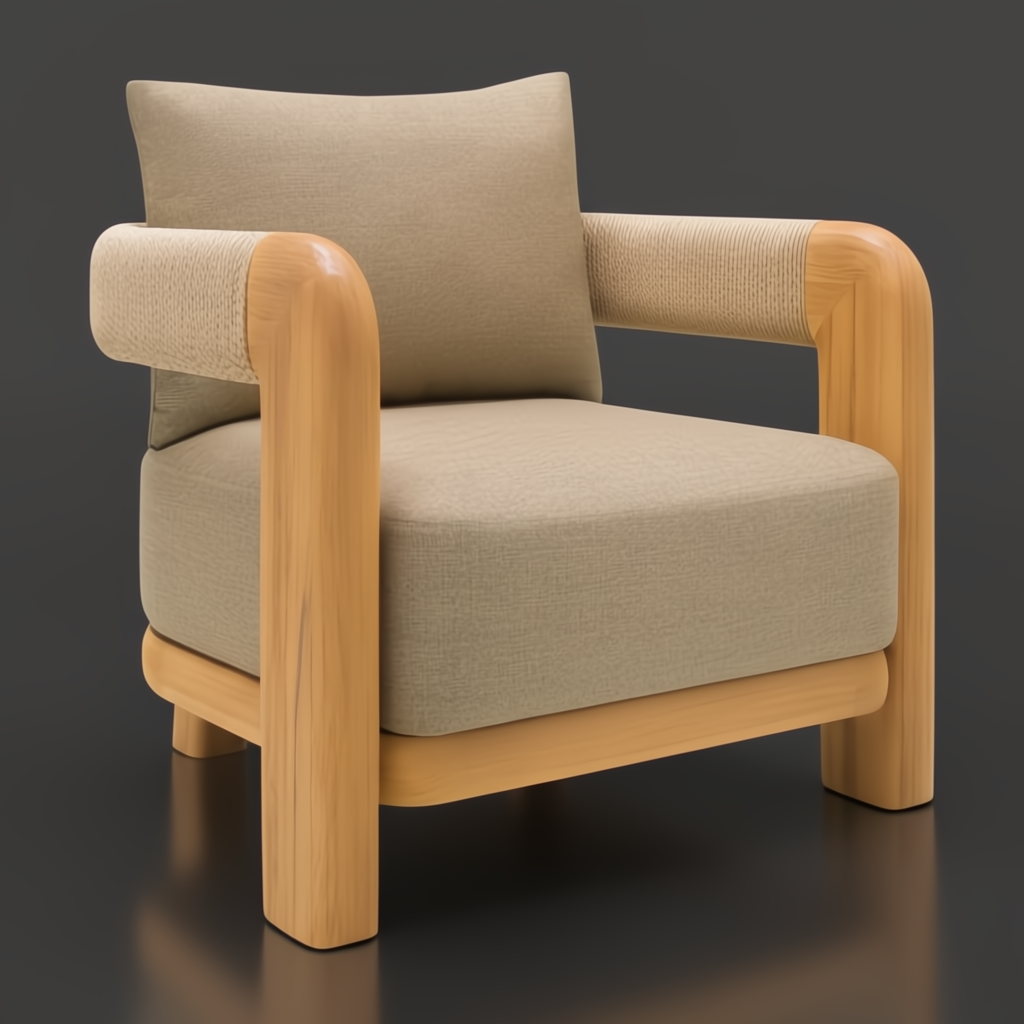 Surya Palma outdoor accent chair with beige Sunbrella cushions, teak wood frame, and PE rope-wrapped arms.