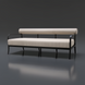 Surya Antibes 81" wide outdoor sofa with beige Sunbrella upholstery and a sleek black aluminum frame.