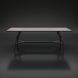 Surya Antibes black aluminum outdoor dining table with slatted top and curved legs.