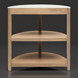 Surya Rosemary console table with a white marble top and light mango wood base, featuring two curved shelves.