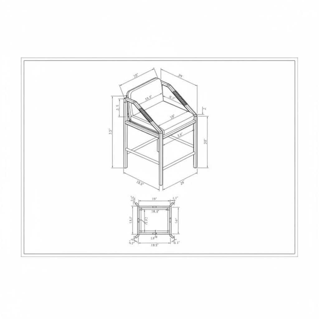Line drawing of the Surya Atra Counter Stool with dimensions.