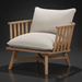 Surya Arco accent chair with light beige linen cushions and a gray painted beechwood base.