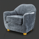 Surya Perch Accent Chair, minimalist modern design with medium gray polyester upholstery and light brown wooden feet.