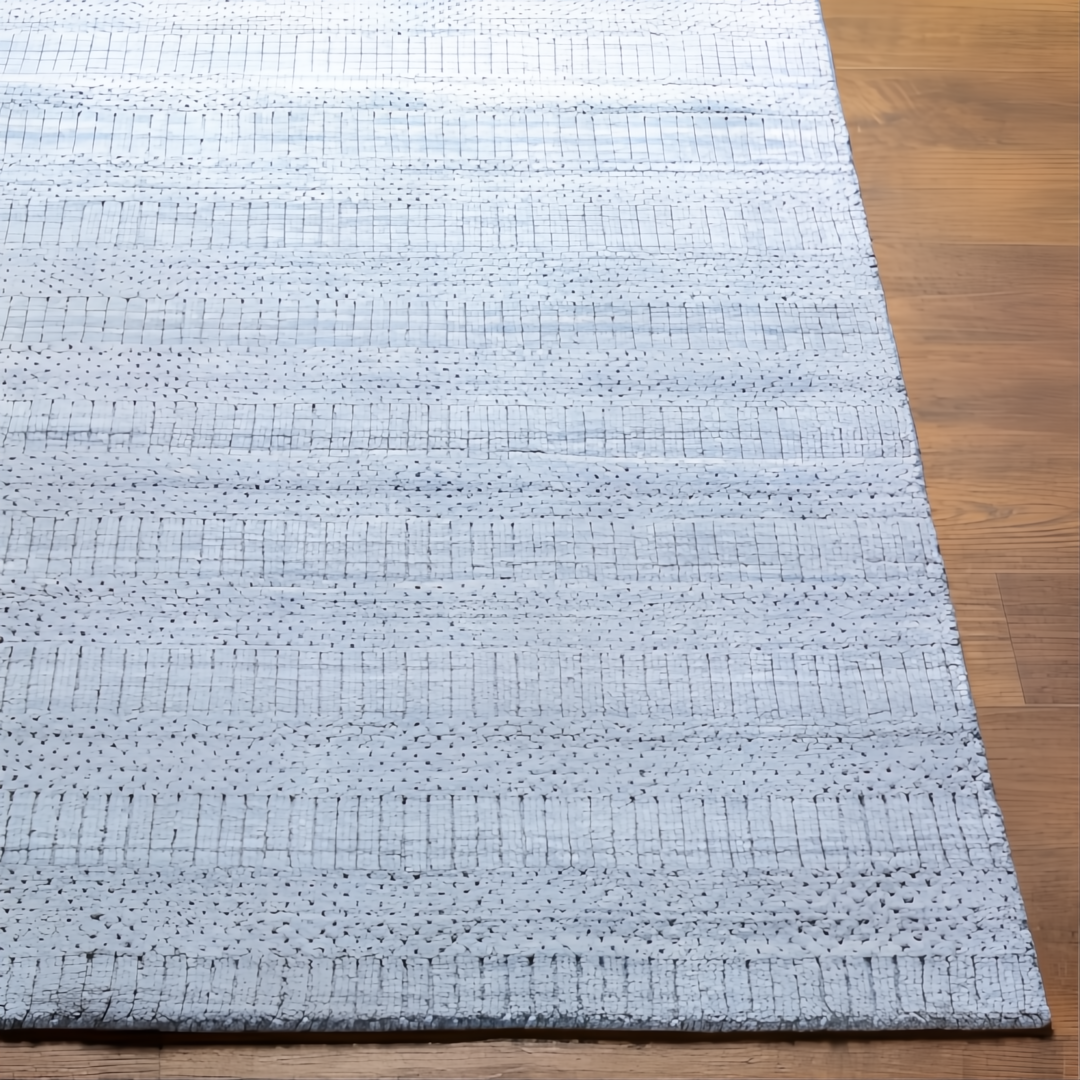 Surya Hickory HCK-2301 area rug: Light Slate, Gray, Charcoal, Cream hand-loomed recycled PET yarn with textured low pile.