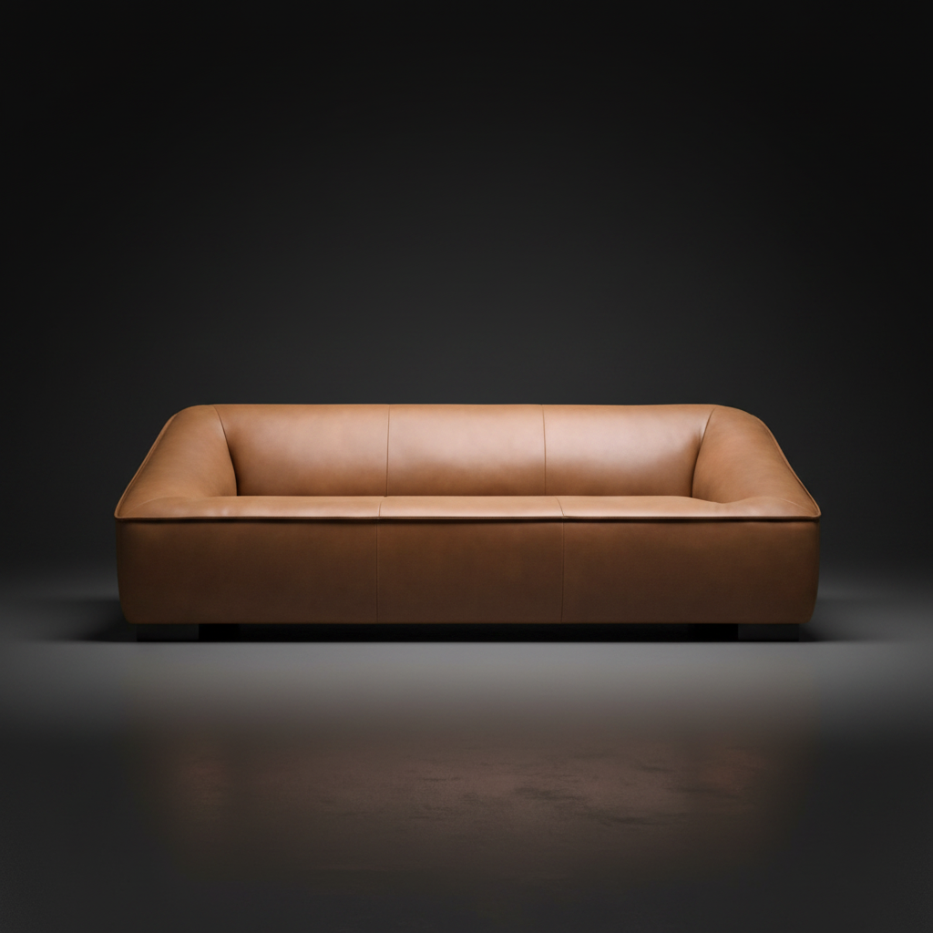 Surya Alba ALBA-002 brown leather sofa with clean lines and low profile.