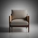 Surya Brielle accent chair with camel woven arms, gray polyester upholstery, and dark wood frame.