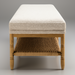 Surya Landi Bench: light beige upholstered top, natural rubber wood frame, and woven brown rope lower shelf.